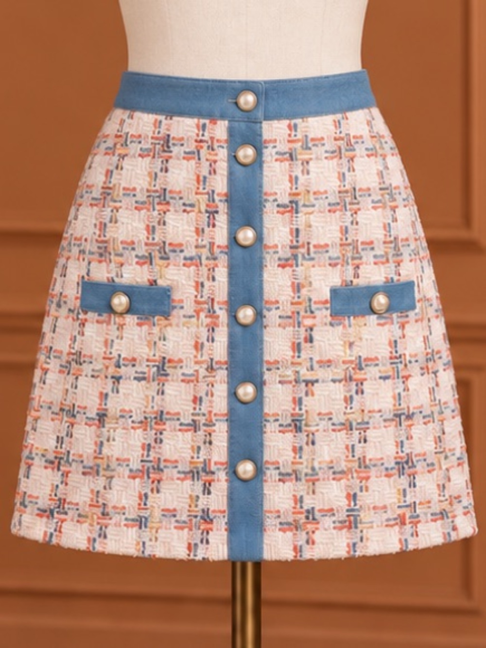 Nanette Lepore Multicolor Bouclé Skirt with Denim Trim – Size Medium